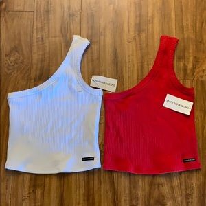 one shoulder rib knit white